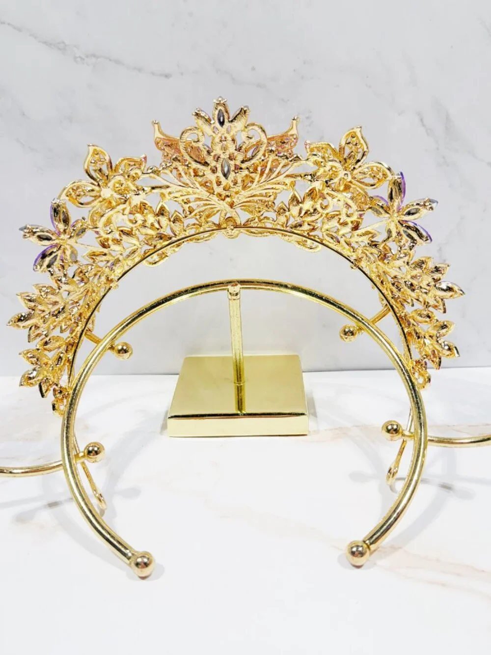 Purple Crystal Butterfly Tiara Crown Gold Tone Pageant Prom Wedding Headpiece